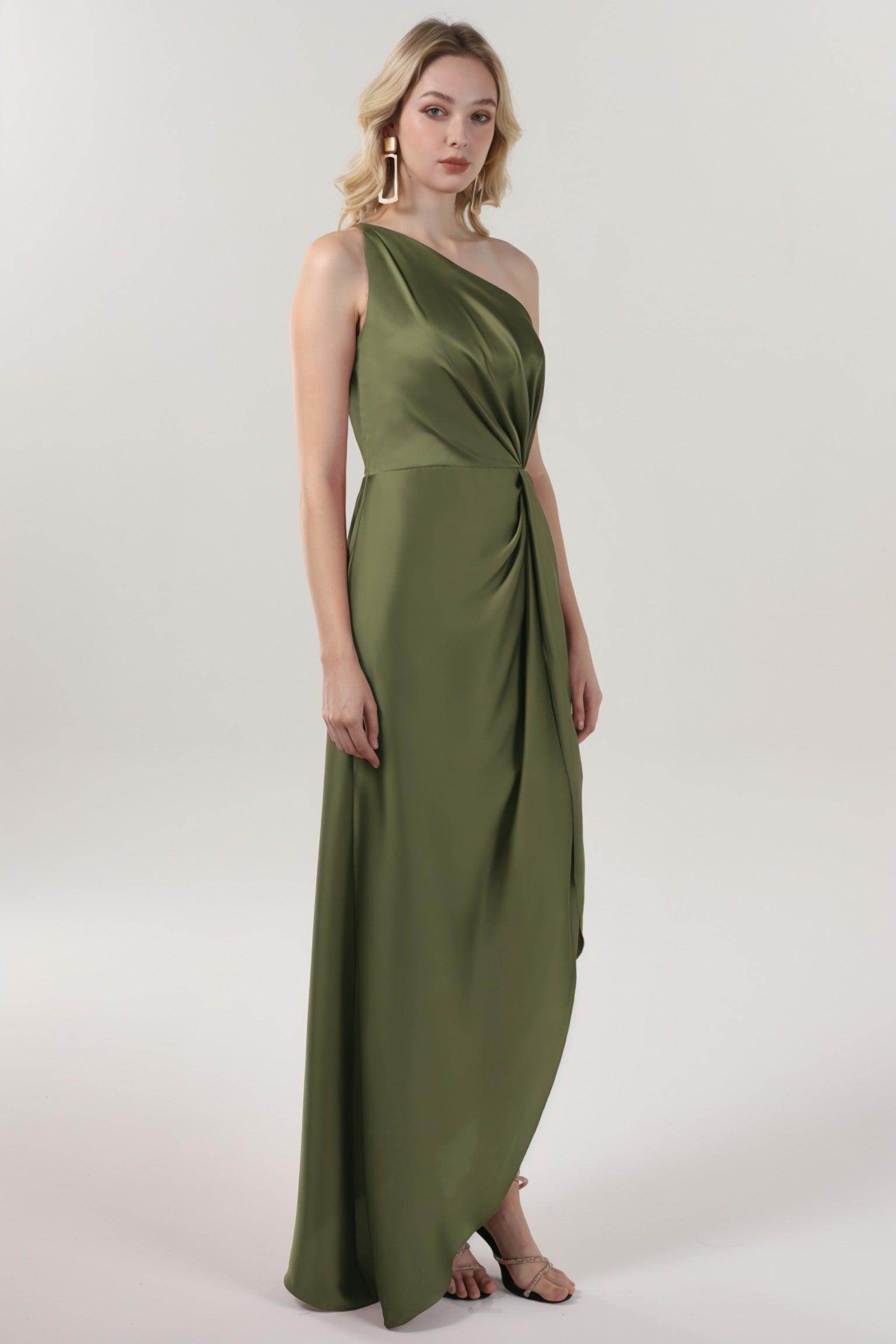 Sheath-Column Midi Luxe Satin Bridesmaid Dress CS0612BM - COCOMELODY